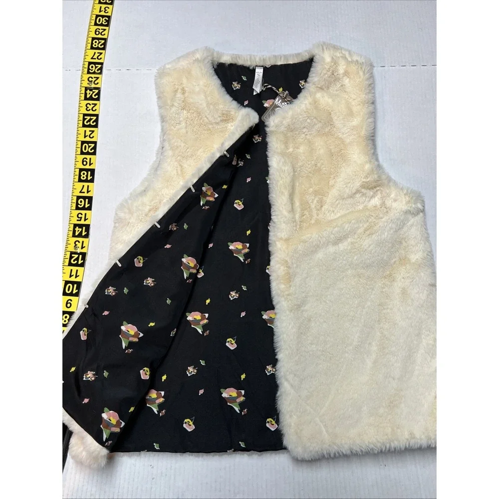 Matilda Jane Reversible‎ Vest White Faux Fur Plush Soft & Navy Floral NEW
